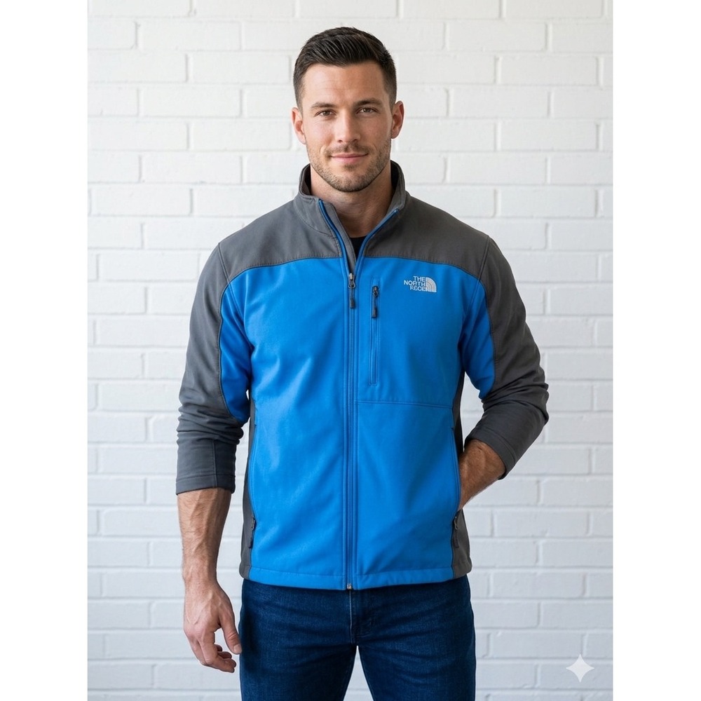 The North Face Apex Bionic Softshell Jacket Mens XL Blue Grey Windproof Full Zip